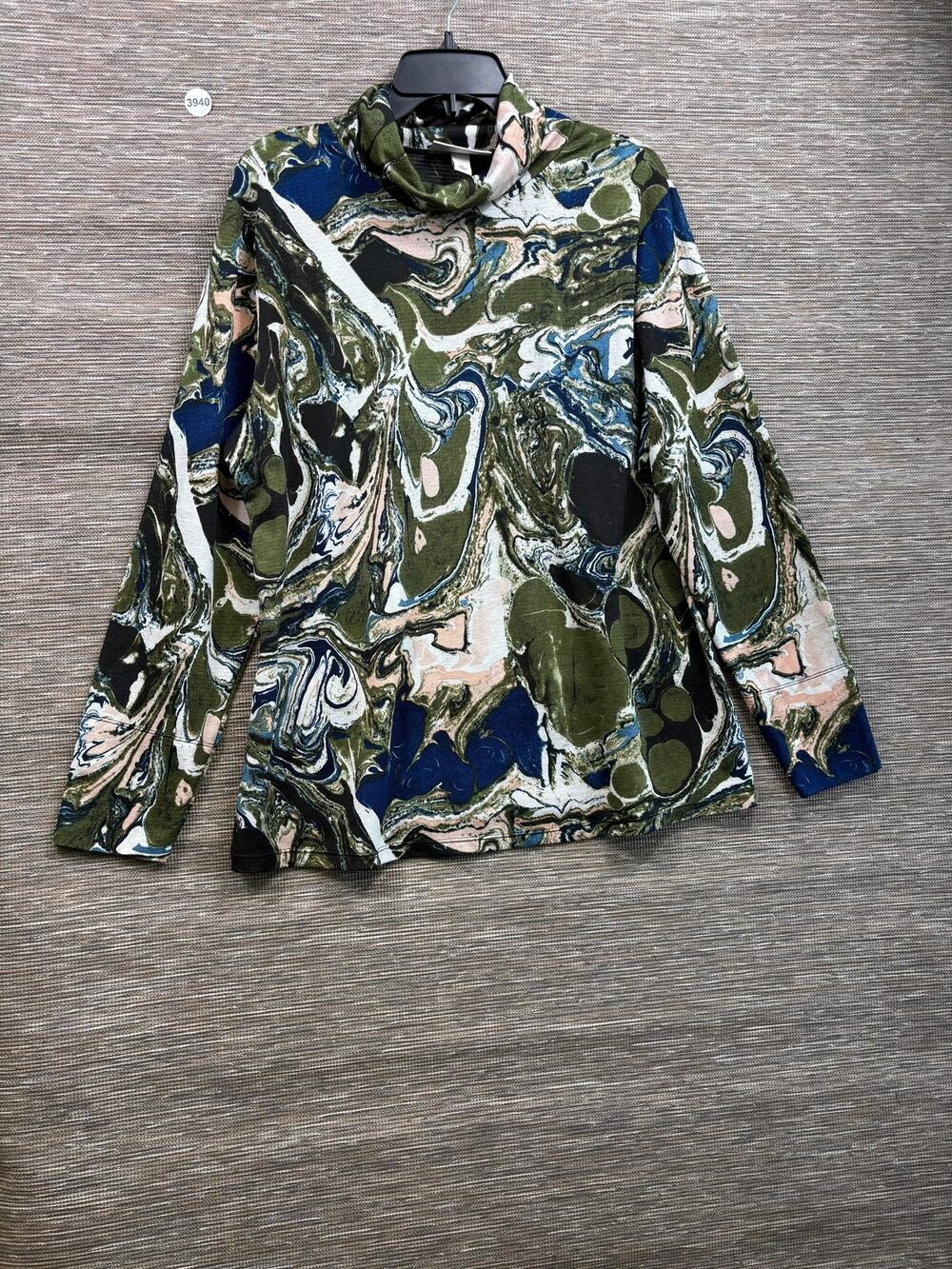 Rachel Comey Shirt Womens 1X Multicolor Marble Print Mock Neck Long Sleeve Top